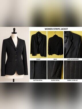 NWOT ISAIA Napoli Women's Pinstripe Blazer – Black Wool 3-Button Suit Jacket